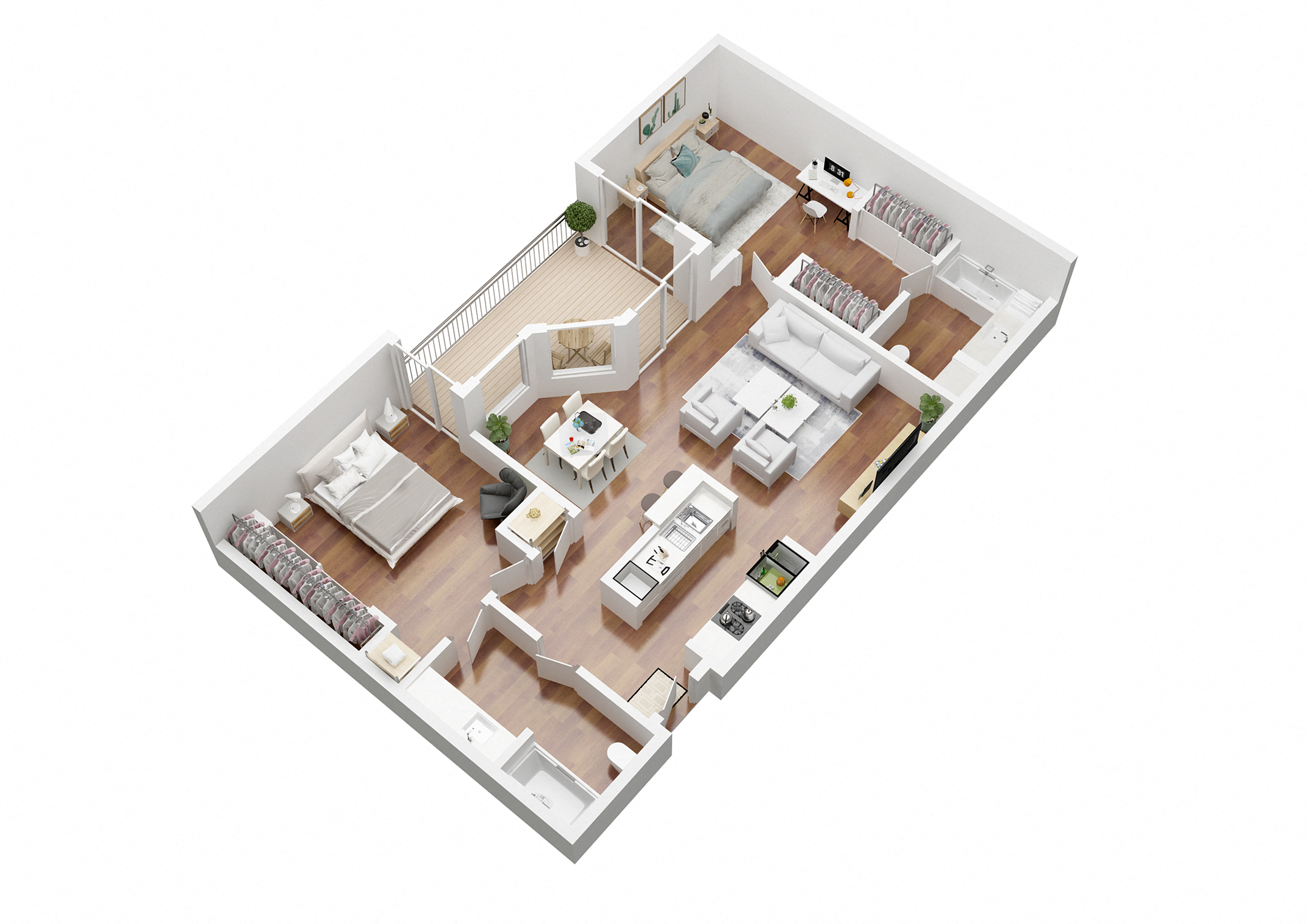 Floor plan for 2 beds, 2 baths, 1148 sqft